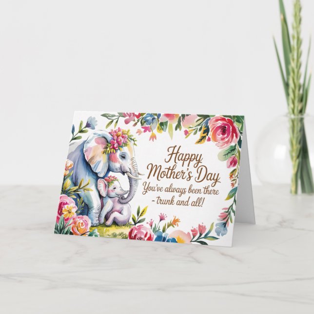 Whimsical Elefant Mors Dag Blommig Konst  Helgkort (Framsida)