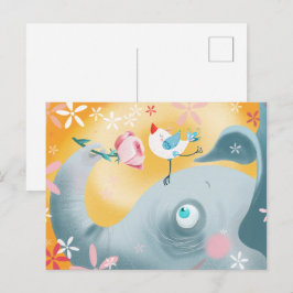 Whimsical Elefant och Fågel Vykort