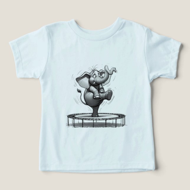 Whimsical Elefant på Trampolin – Söt Lekfull T Shirt (Design Framsida)