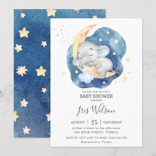 Whimsical Elefant Twinkle Star Baby Shower Pojke Inbjudningar