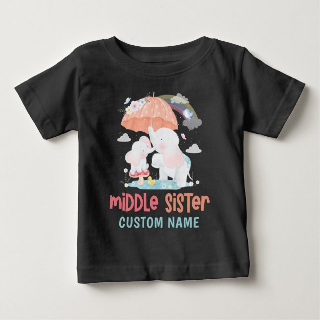 Whimsical Elefanter Mellansyster Anpassat Namn T Shirt (Framsida)