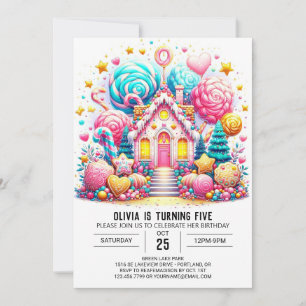 Whimsical Elegant Candyland Digital Birthday Inbjudningar