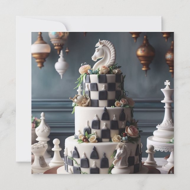 WHIMSICAL & ELEGANT CHESS THEMED BIRTHDAY CAKE KORT (Framsida)