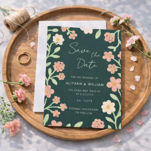 Whimsical Elegant Grön Blommig Kant Bröllop Spara Datumet