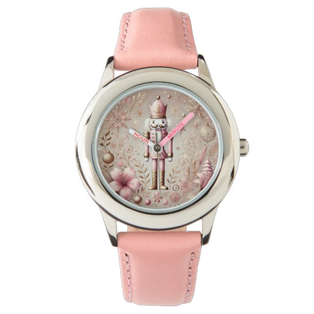 Whimsical Elegant Pink & Gold Pastel Nutcracker Armbandsur (Framsida)