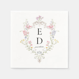 Whimsical Elegant Rococo Floral Crest Monogram Pappersservett