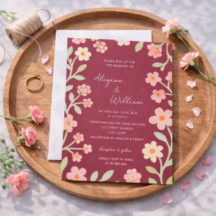 Whimsical Elegant Rosa Blommig Kant Bröllop Inbjudningar