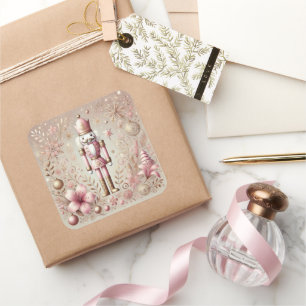 Whimsical Elegant Rosa och Guld Pastell Nötknäppar Fyrkantigt Klistermärke