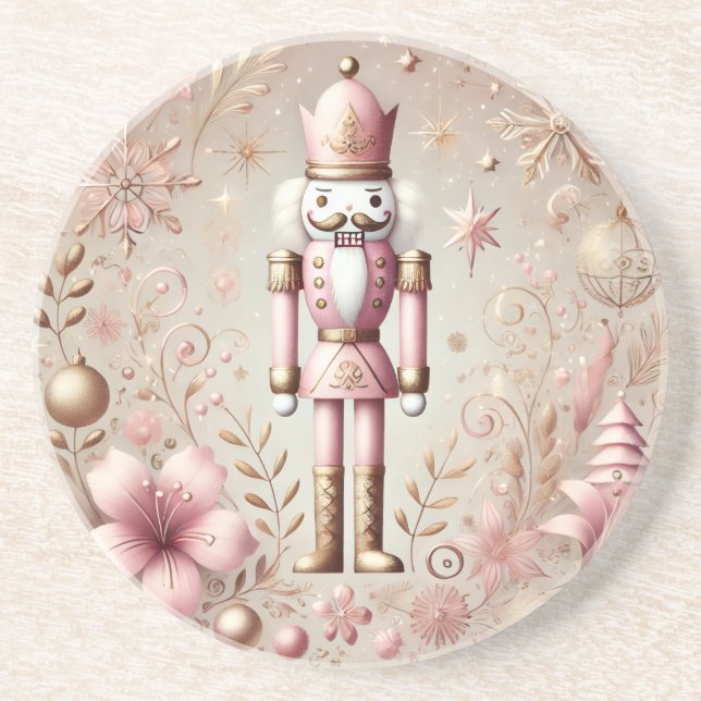 Whimsical Elegant Rosa och Guld Pastell Nötknäppar Underlägg (Framsidan)