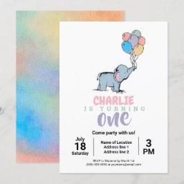 Whimsical Elephant and Balloons Birthday Inbjudan