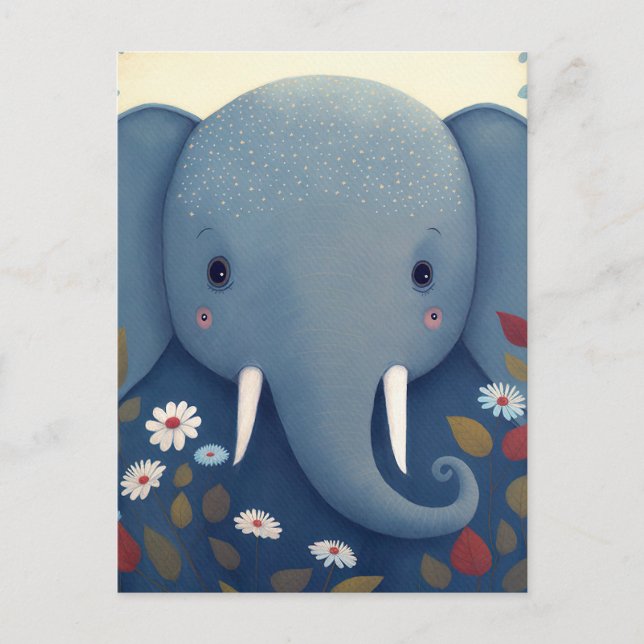 Whimsical Elephant and Flowers Vykort (Framsida)