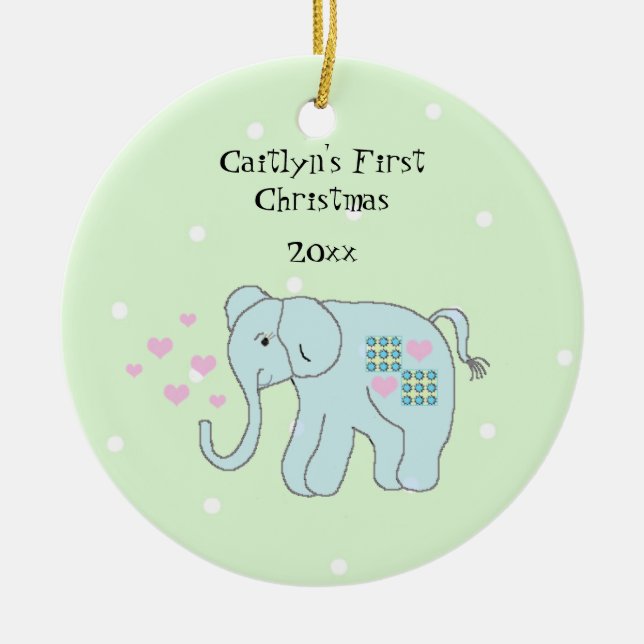 Whimsical Elephant Baby Första jul Julgransprydnad Keramik (Framsidan)