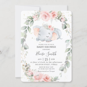 Whimsical Elephant Blommigt Greenery Baby Shower Inbjudningar