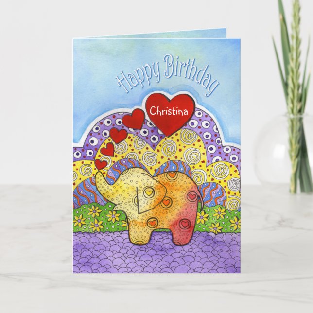Whimsical Elephant Child's Birthday Card Kort (Framsida)