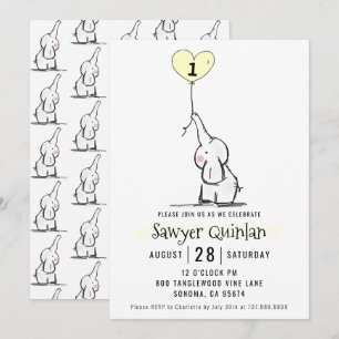 Whimsical Elephant First Birthday-inbjudan Inbjudningar