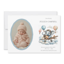 Whimsical Elephant Flying Baby Birth Announcement