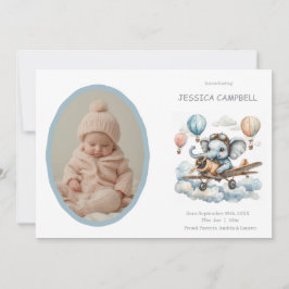 Whimsical Elephant Flying Baby Birth  Announcement Inbjudningar