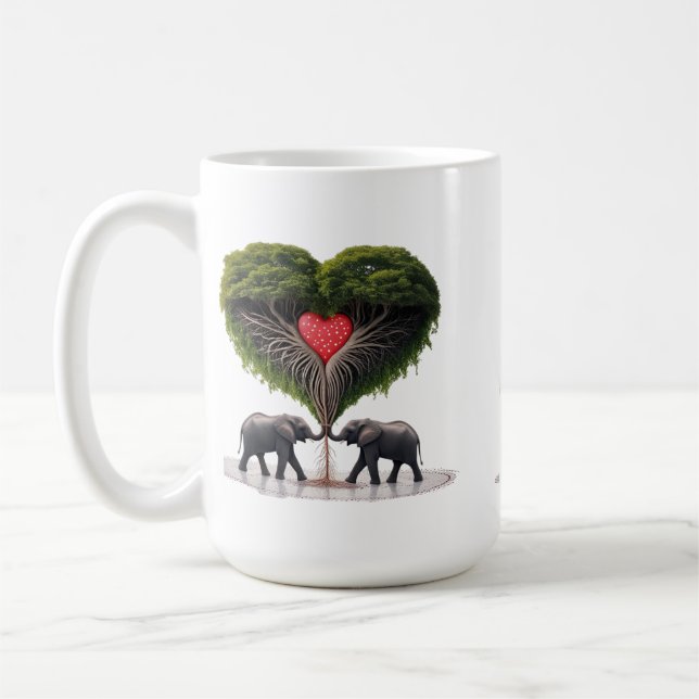 Whimsical Elephant Love Tree 15oz Mug Kaffemugg (Vänster)