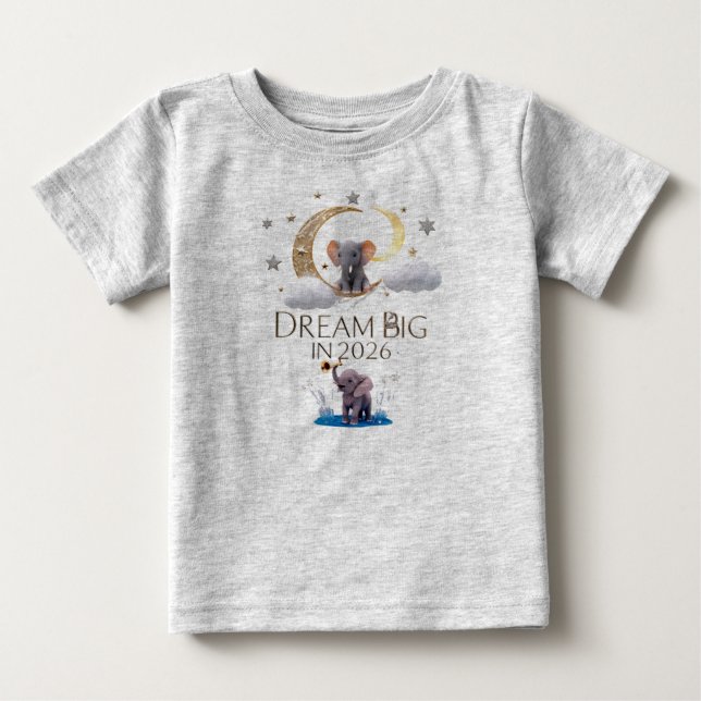 Whimsical Elephant Moon "Dröm Stort 2026" Baby Fin T Shirt (Framsida)