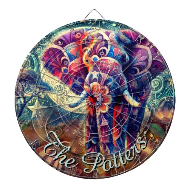 Whimsical Elephant Night Stars Måne Personlig Darttavla (Framsidan)