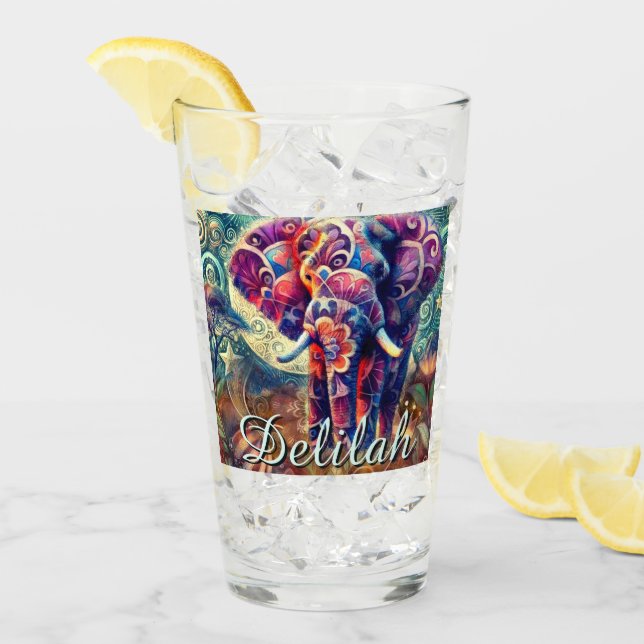 Whimsical Elephant Night Stars Måne Personlig Glaskopp (Framsida Ice)