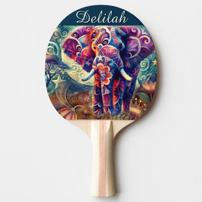 Whimsical Elephant Night Stars Måne Personlig Pingisracket (Framsidan)