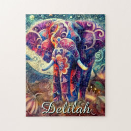 Whimsical Elephant Night Stars Måne Personlig Pussel