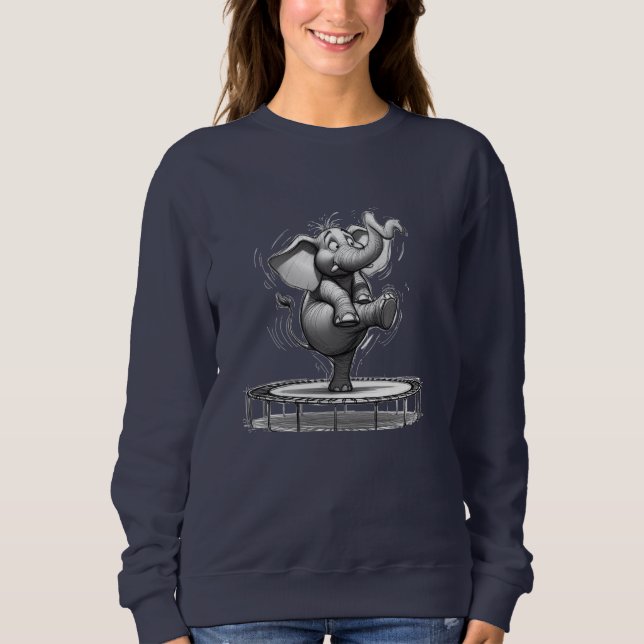 Whimsical Elephant on Trampoline – Cute Playful T Shirt (Framsida)