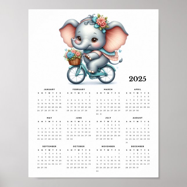Whimsical Elephant på en 2025 års väggkalender Poster (Framsidan)