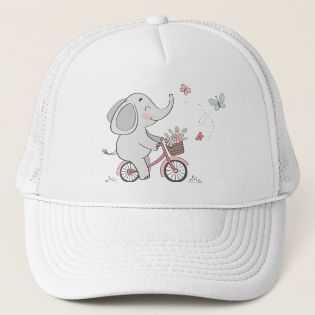 Whimsical Elephant Riding Bike - Kids Animal Desig Keps (Framsida)