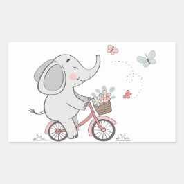 Whimsical Elephant Riding Bike - Kids Animal Desig Rektangulärt Klistermärke