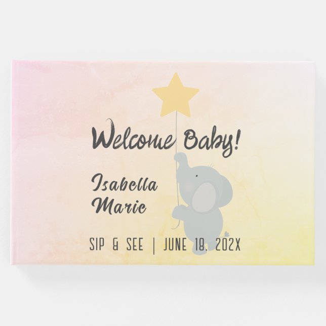 Whimsical Elephant Sip & See Party Gästböcker (Framsida)