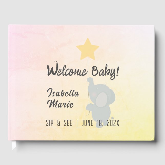 Whimsical Elephant Sip & See Party Gästböcker (Framsida)