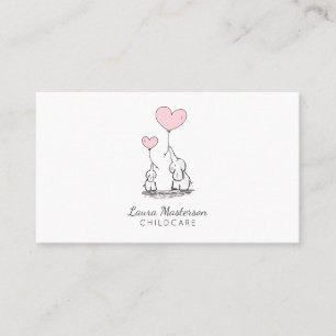 Whimsical Elephants and Balloons Childcare Busines Visitkort