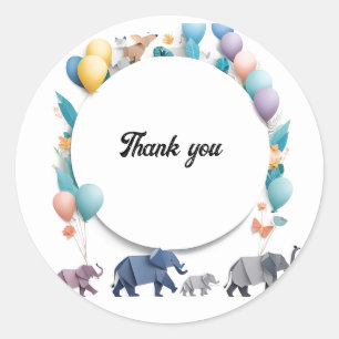 Whimsical Elephants Firande Ram Runt Klistermärke