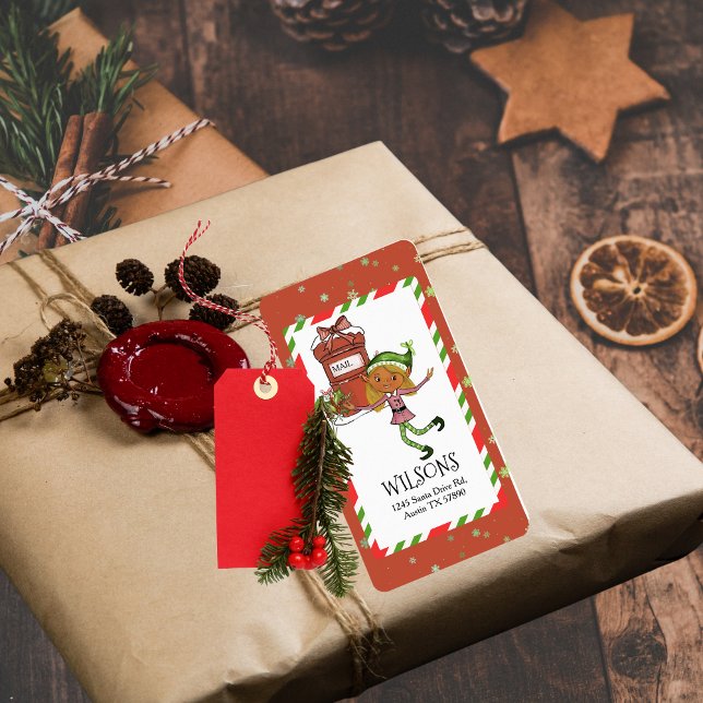 Whimsical Elf Flicka Jul Personlig Adress Adressetikett (Whimsical Elf Girl Christmas Personalized Address Label)