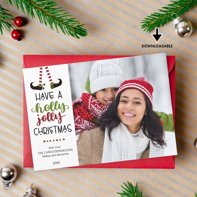 Whimsical Elf HOLLY JOLLY CHRISTMAS Julkort (Skapare uppladdad)