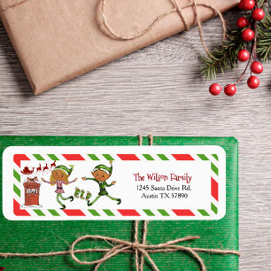 Whimsical Elf Pojke Flicka Jul Returadress Etikett