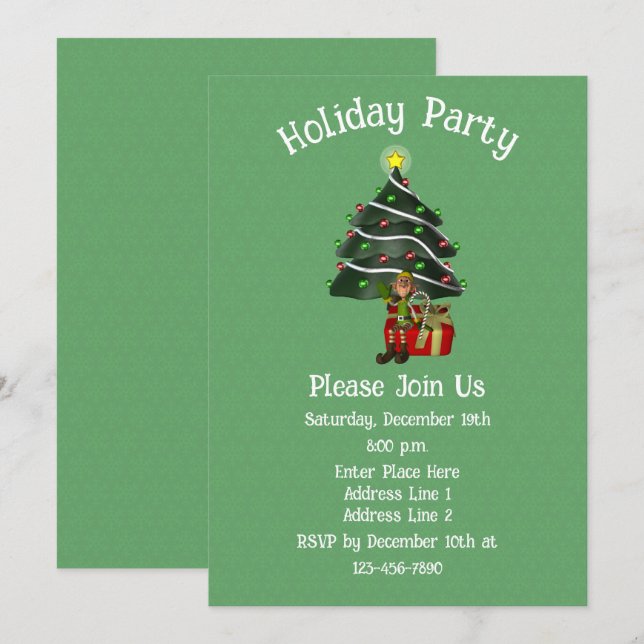 Whimsical Elf Träd - Helgdag jul Inbjudningar (Fram/baksida)