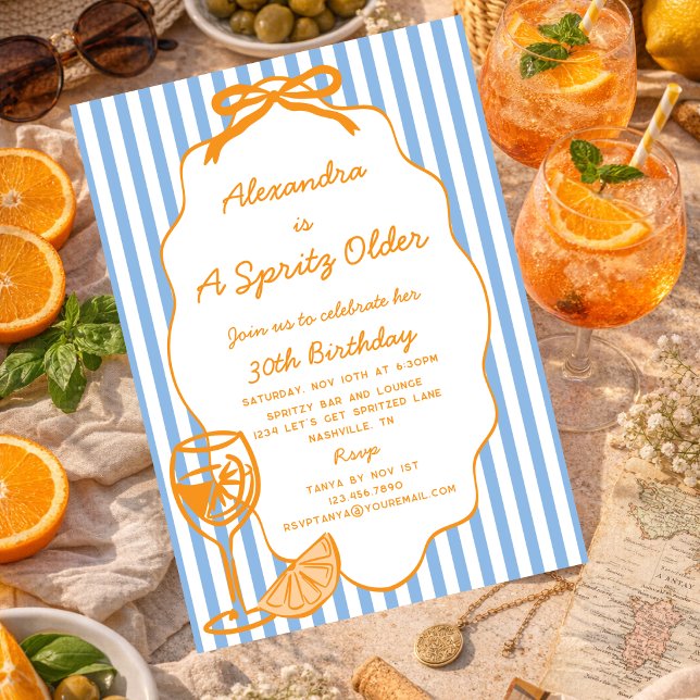 Whimsical En Spritz Äldre Aperol Spritz Födelsedag Inbjudningar (Skapare uppladdad)
