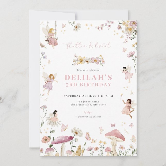 Whimsical Enchanted Fairy Birthday-inbjudan Inbjudningar (Framsida)