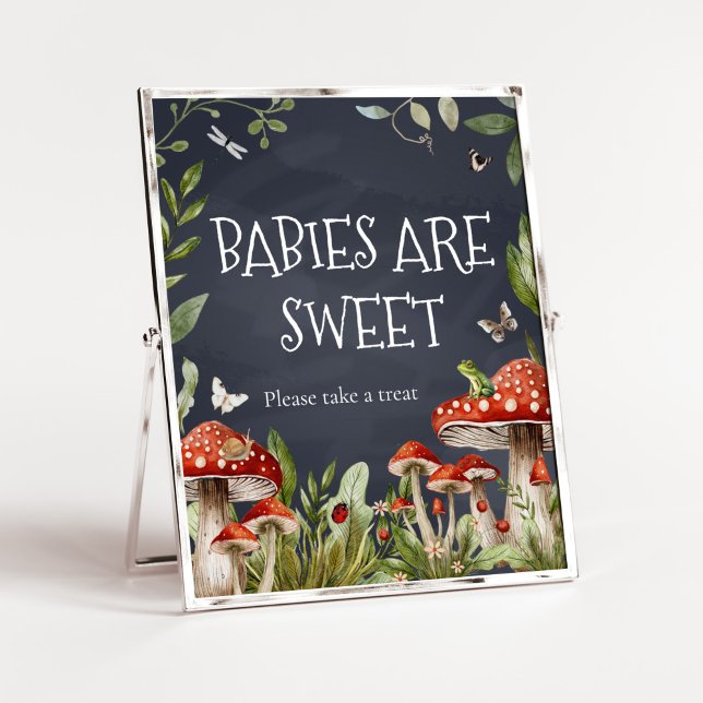 Whimsical Enchanted Mushroom Spädbarn är Sweet Poster (Rustic Mushroom Baby Shower Babies are Sweet Sign)