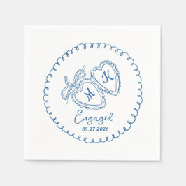 Whimsical Engaged Couple Blue Hearts Trendy Doodle Pappersservett