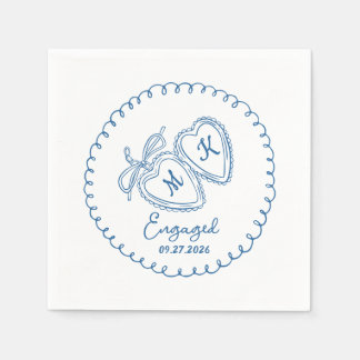 Whimsical Engaged Couple Blue Hearts Trendy Doodle Pappersservett