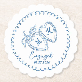 Whimsical Engaged Couple Blue Hearts Trendy Doodle Underlägg Papper