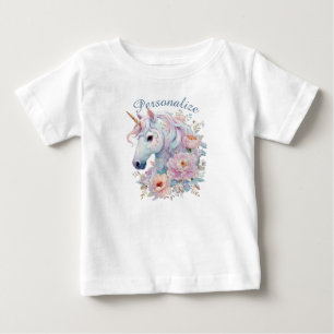 Whimsical Enhörning Blommig Personlig Namn T Shirt