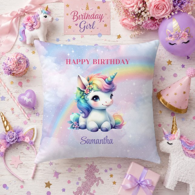 Whimsical Enhörning Magisk Dag Flickas Födelsedags Kudde (Whimsical Unicorn Magical Day Girl Birthday Pillow

)