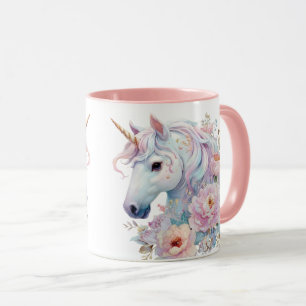 Whimsical Enhörning Pastell Färg Blommig Dekor Mugg