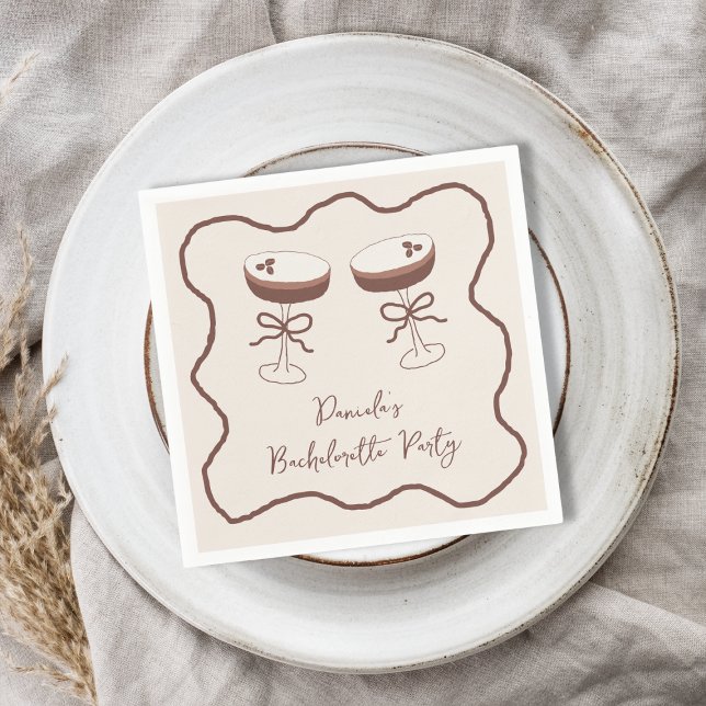 Whimsical Espresso Martini Hand plockade Bachelore Pappersservett (Whimsical Espresso Martini Hand Drawn Bachelorette Napkins)