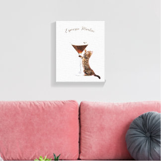 Whimsical Espresso Martini Katt Barvagn Canvastryck